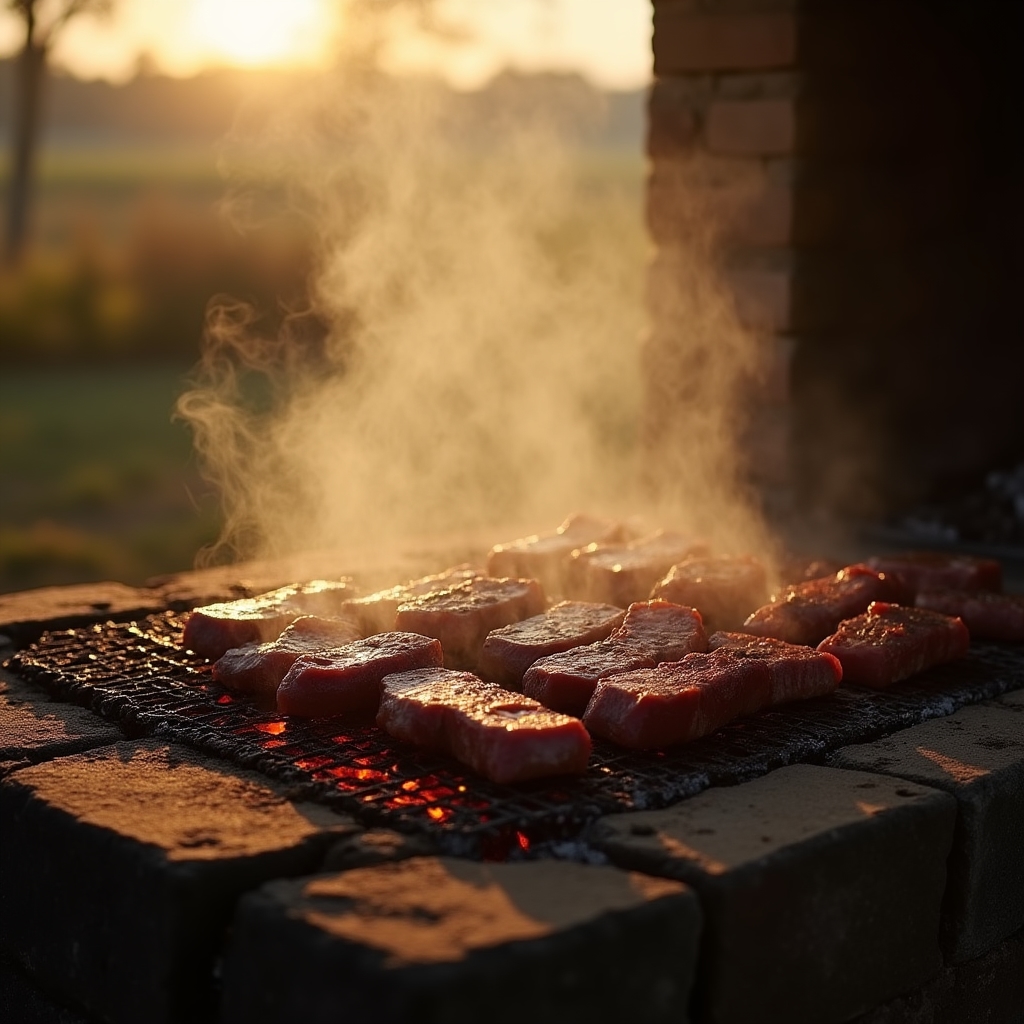 Preparación de asado tradicional argentino al aire libre